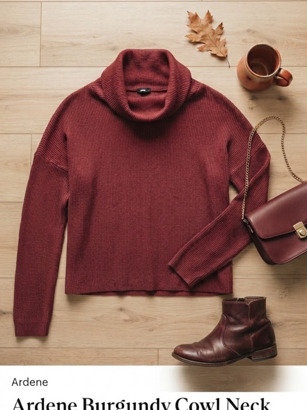 Burgundy Cowl Neck Ribbed Sweater L